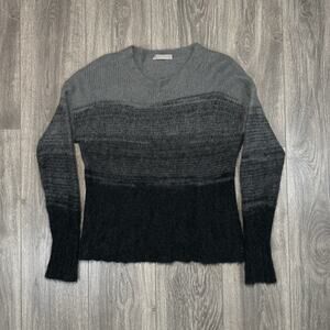 Everlane Alpaca Crew Sweater Womens Medium Merino Wool Gray Striped Preppy Cozy